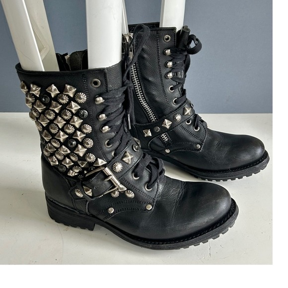 Ash Combat Boots women's size 37.5 / 7.5 Black Leather Studded Buckle Moto Punk - Picture 9 of 12